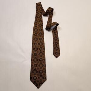 Kolte Italy Tie Mens One Size Brown Gold Geometric Floral 100% Silk Necktie
